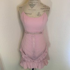 Selfie Leslie Ruffle Pink Crochet Dress